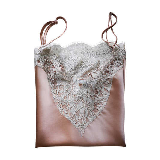 Camisole with Scalloped French lace - Nude w/ Platinum Lace