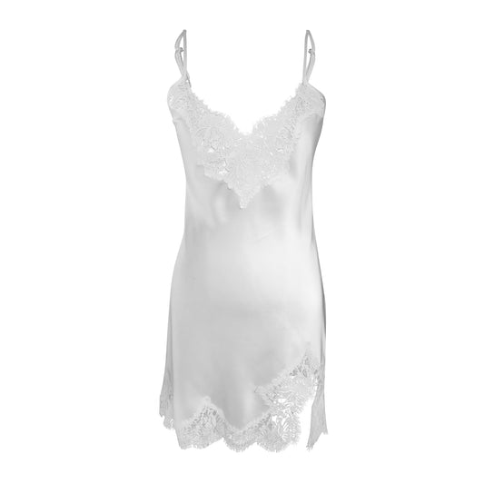 Ivory Silk Slip with French Lace and Front Split