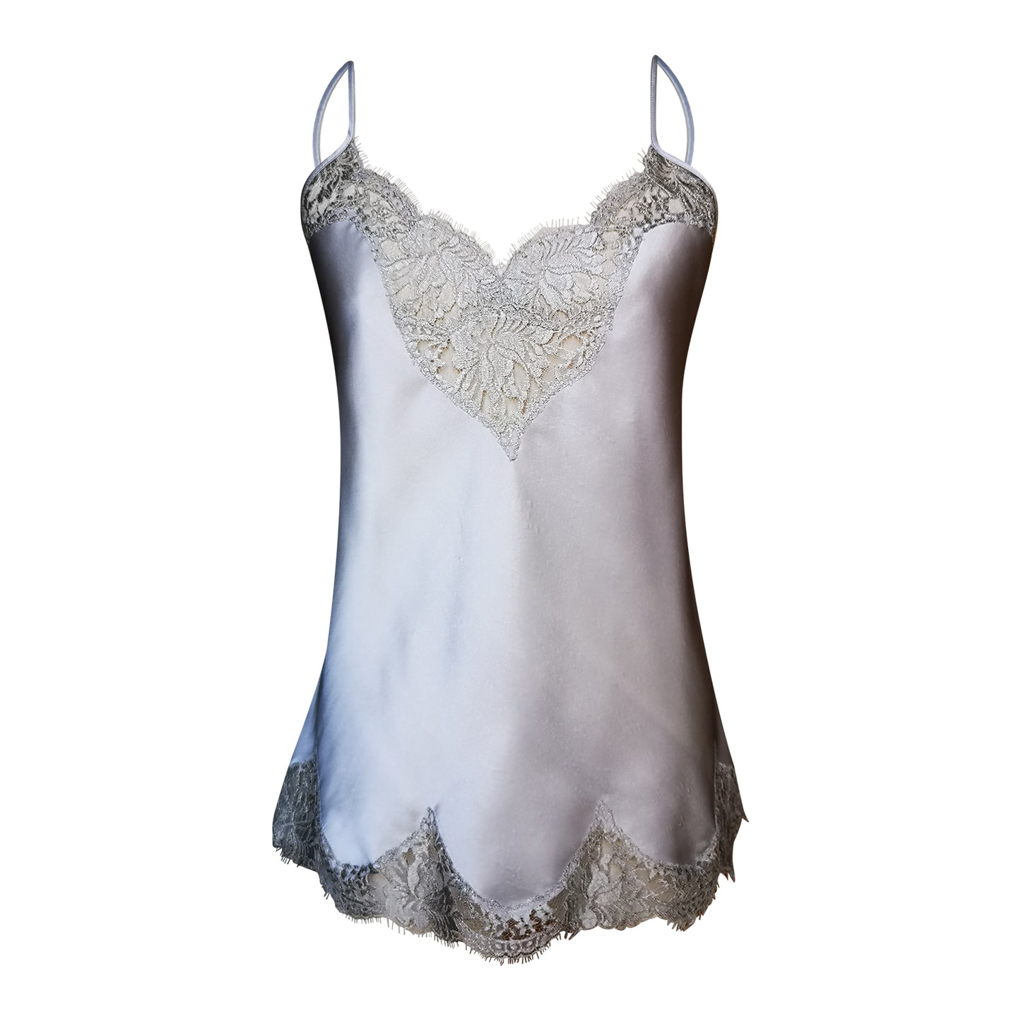 Oyster Silk Camisole with Scalloped French Lace