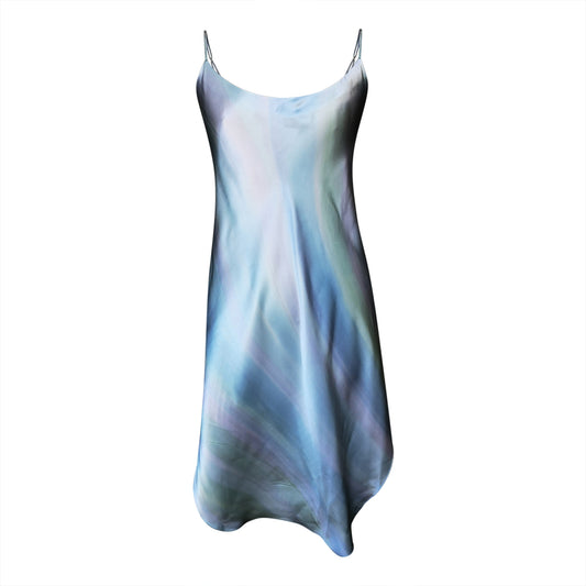 Hand-painted Curved Hem Dress - Blue