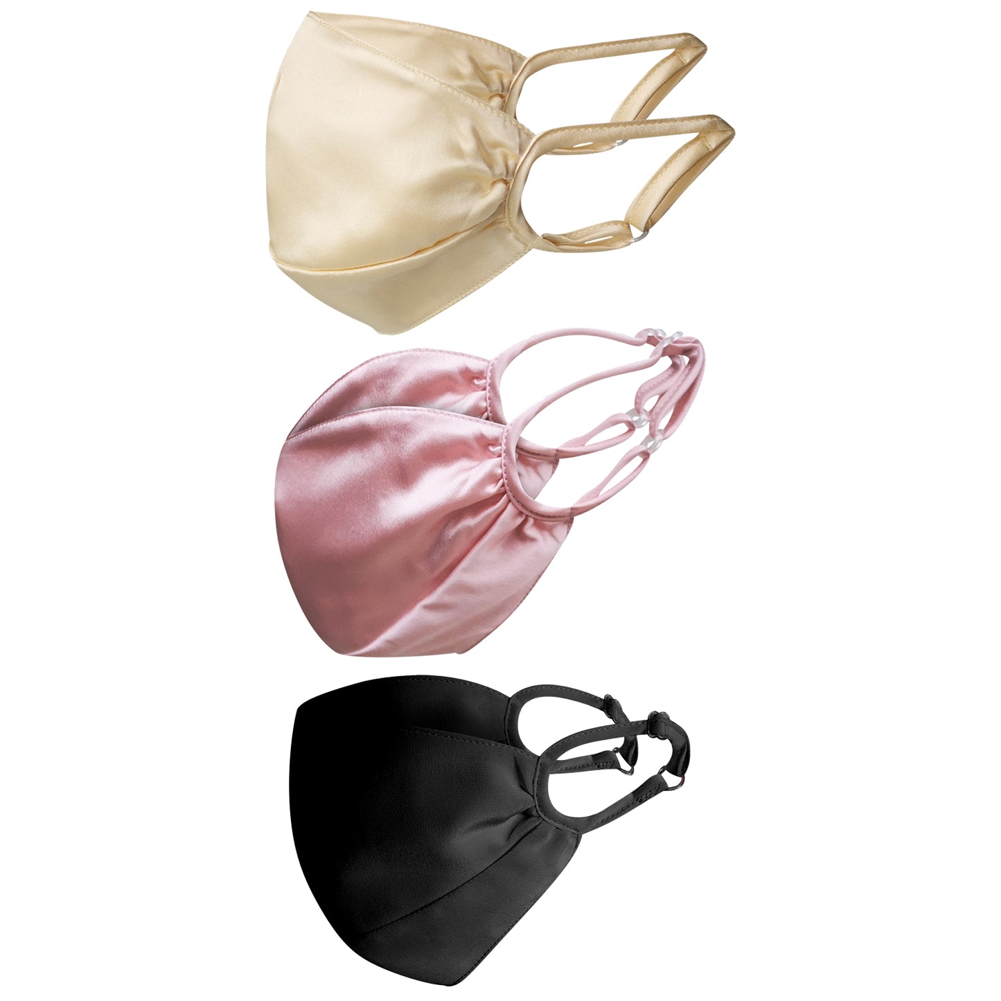 Triple Layer Adjustable Silk Face Mask w/ Filter Pocket & Nose Wire - 3 Pack