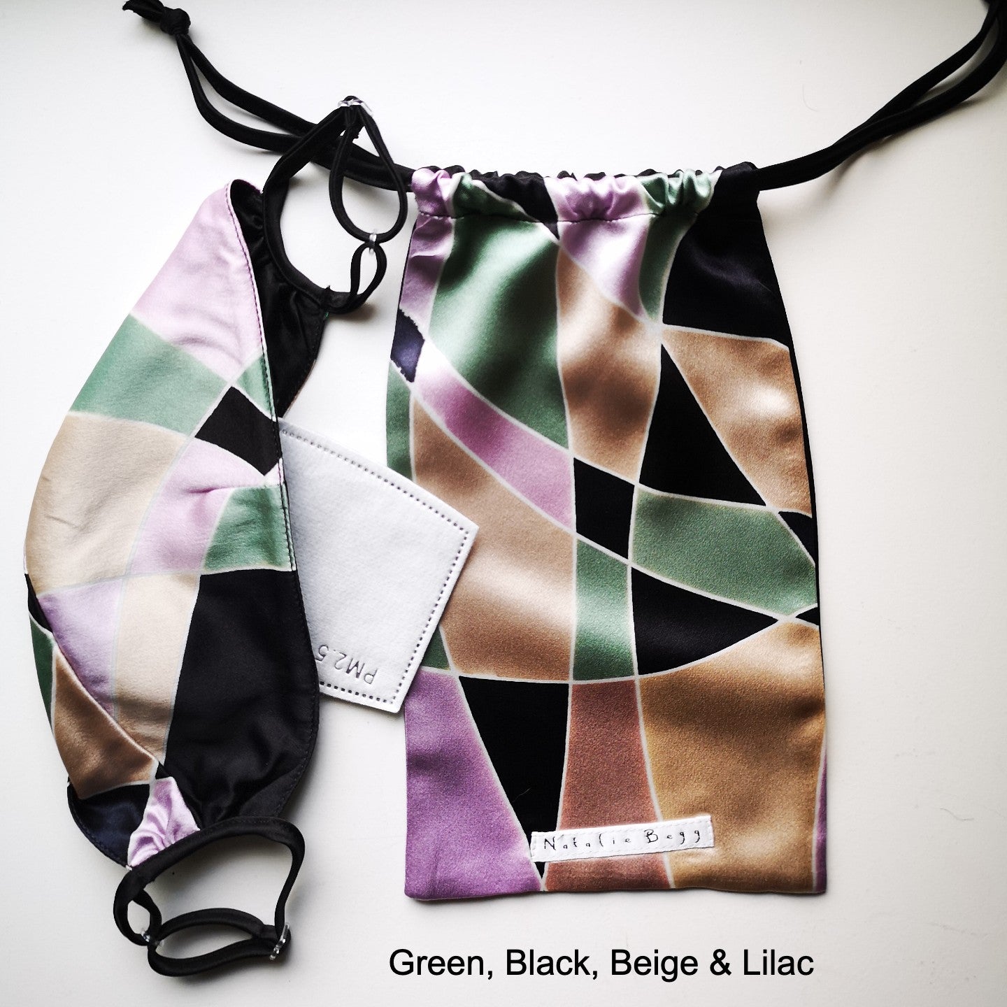 Bag & Mask Set - Triple Layer Silk Face Mask w/ Filter & Matching Silk Bag