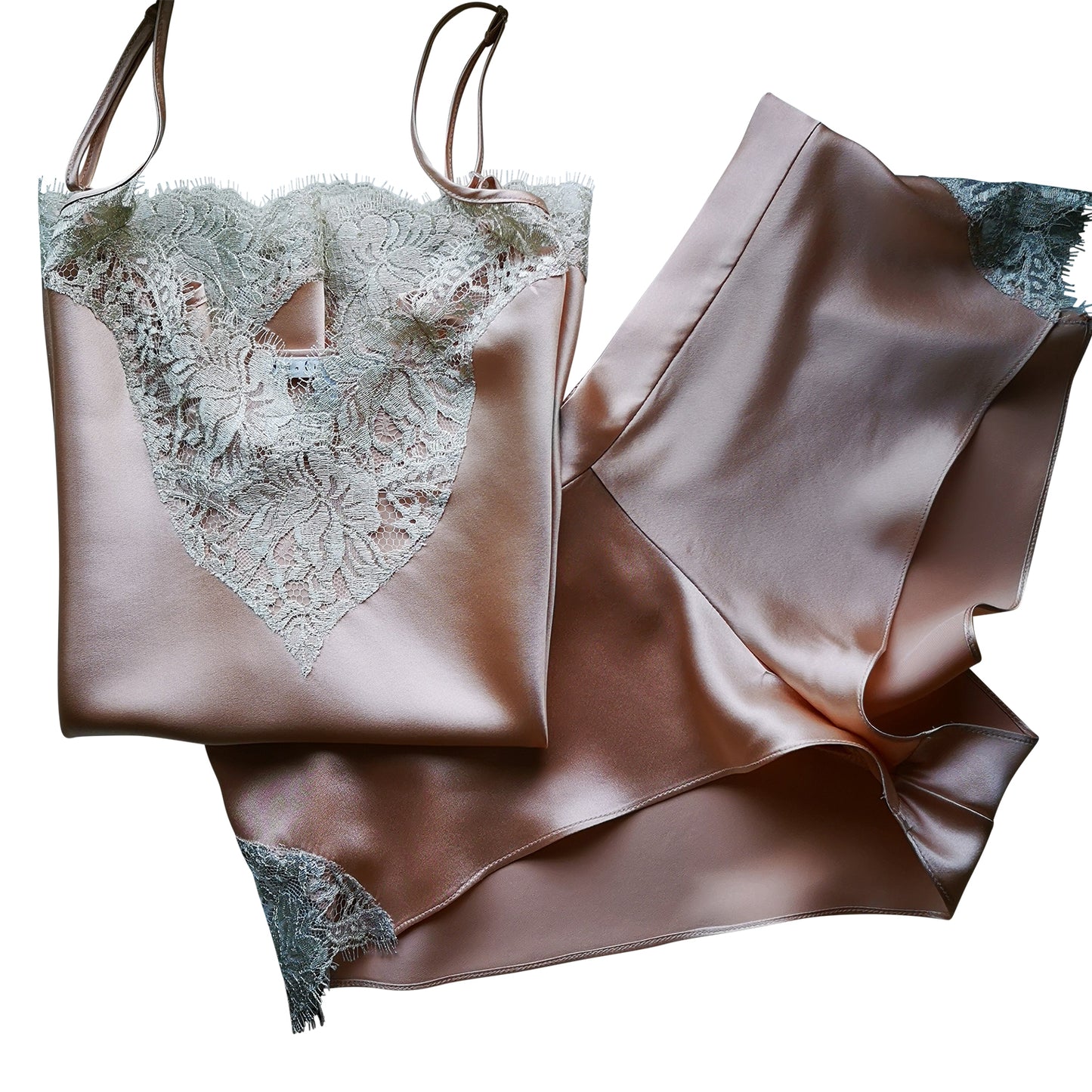 Silk French knickers with French lace - Nude w/ Platinum Lace