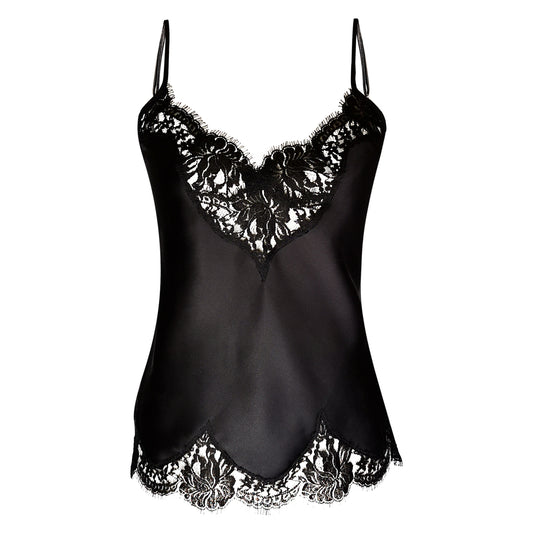Black Silk Camisole with French Lace