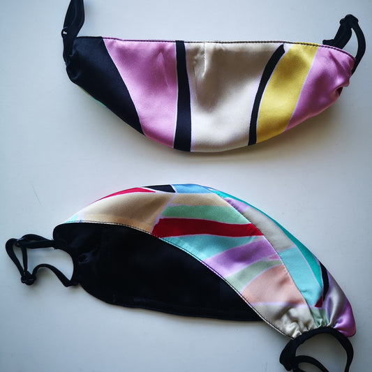 Hand-Painted Triple Layer Adjustable Silk Face Mask w/ Filter Pocket & Nose Wire