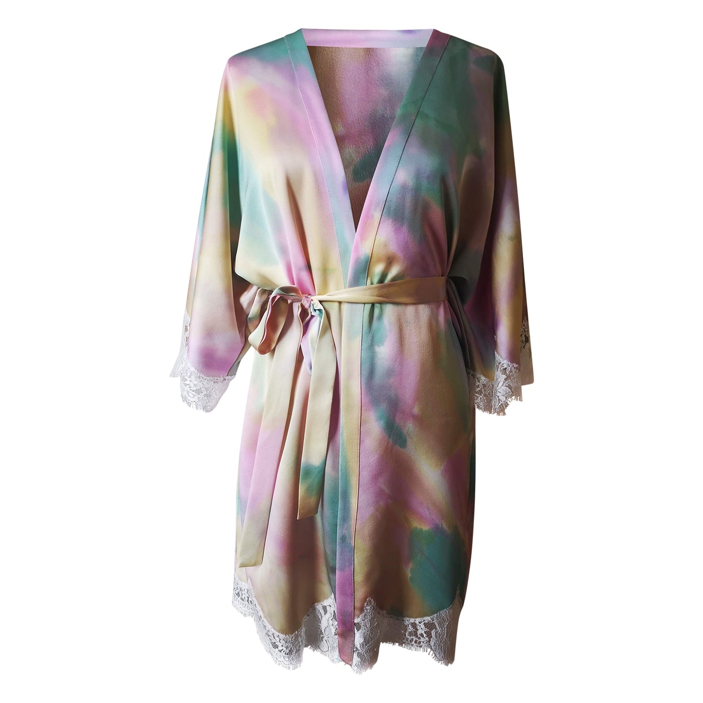 Mini Magyar Sleeve Silk Robe w/ French Lace Sleeve Hem