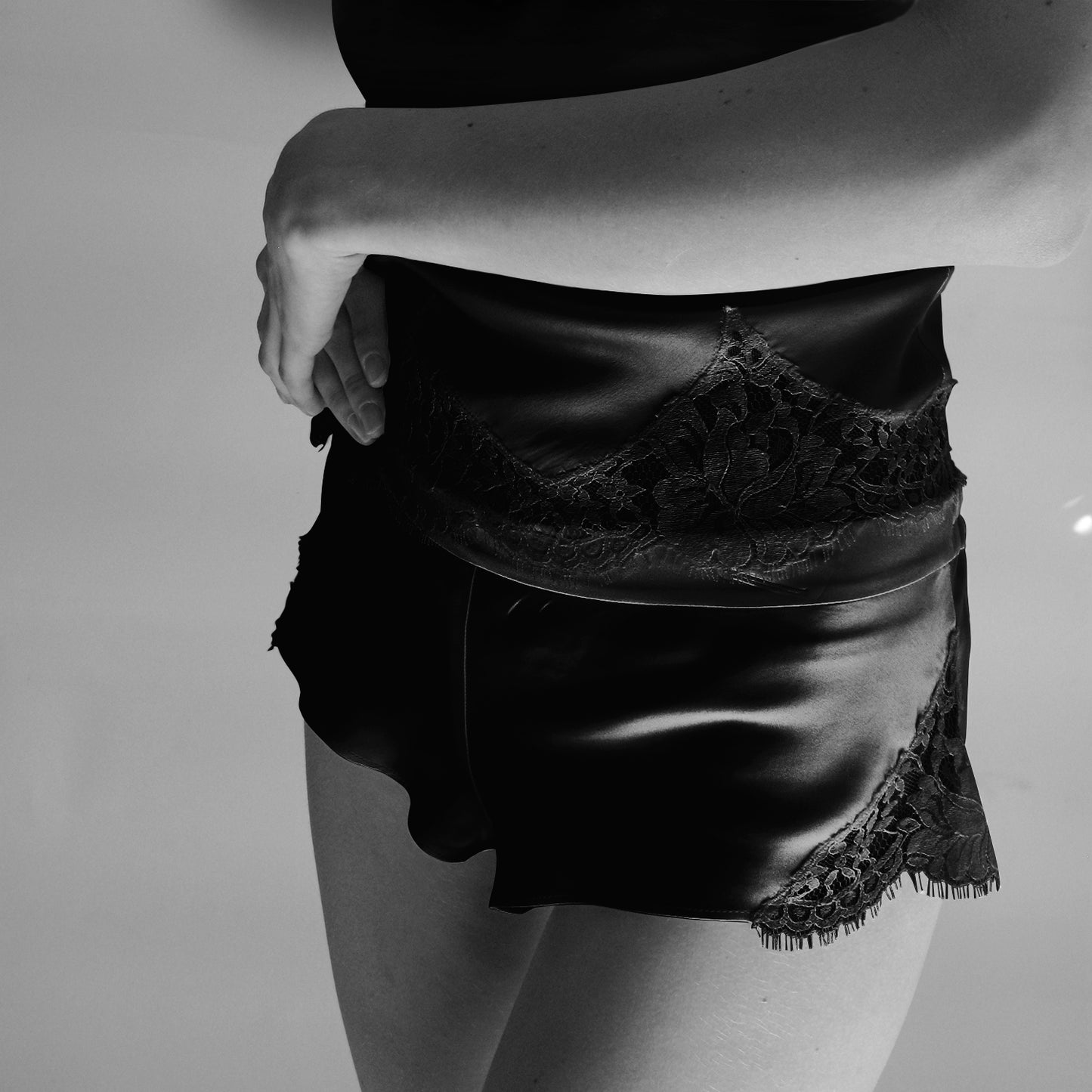 Black silk French knickers with French lace