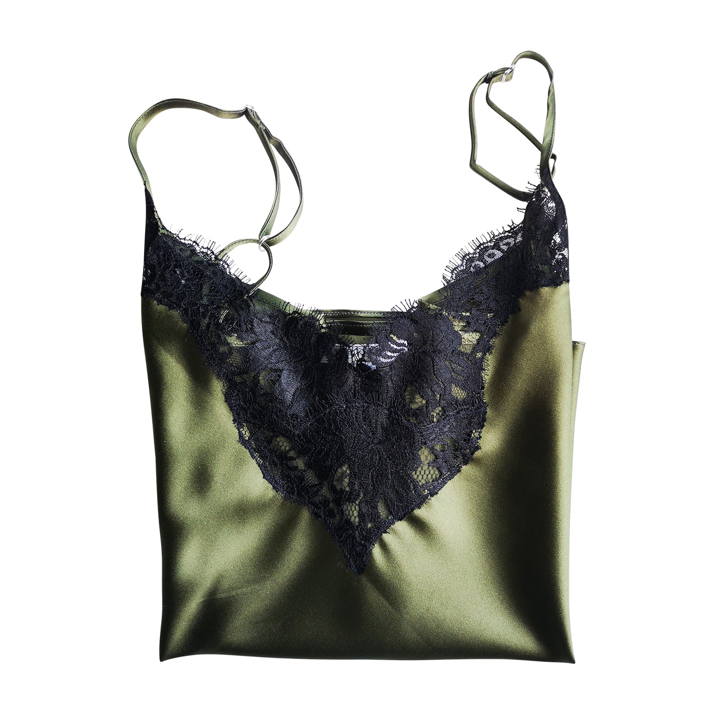 Khaki silk camisole with scalloped French lace