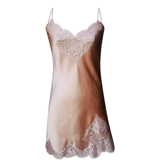 Nude Silk Slip with Scalloped French Lace