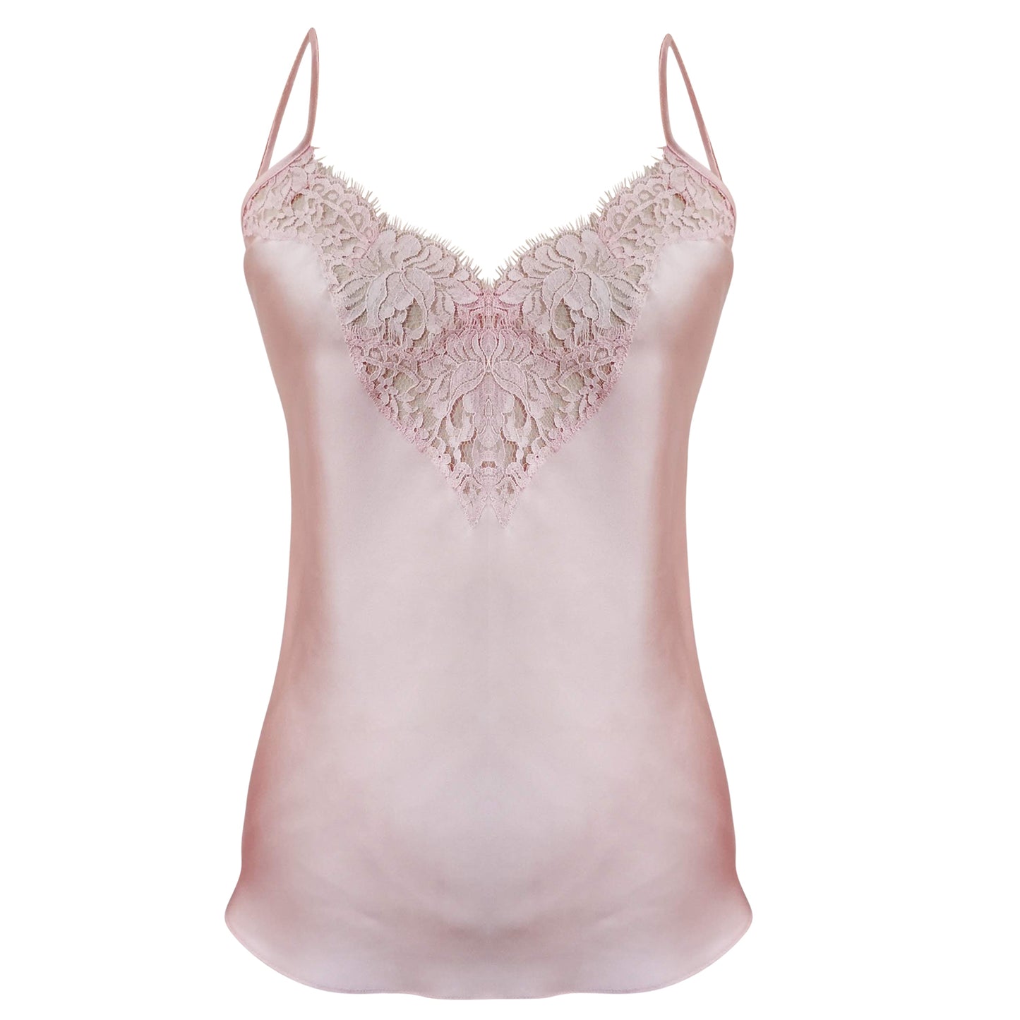 silk camisole with french lace in pale pink