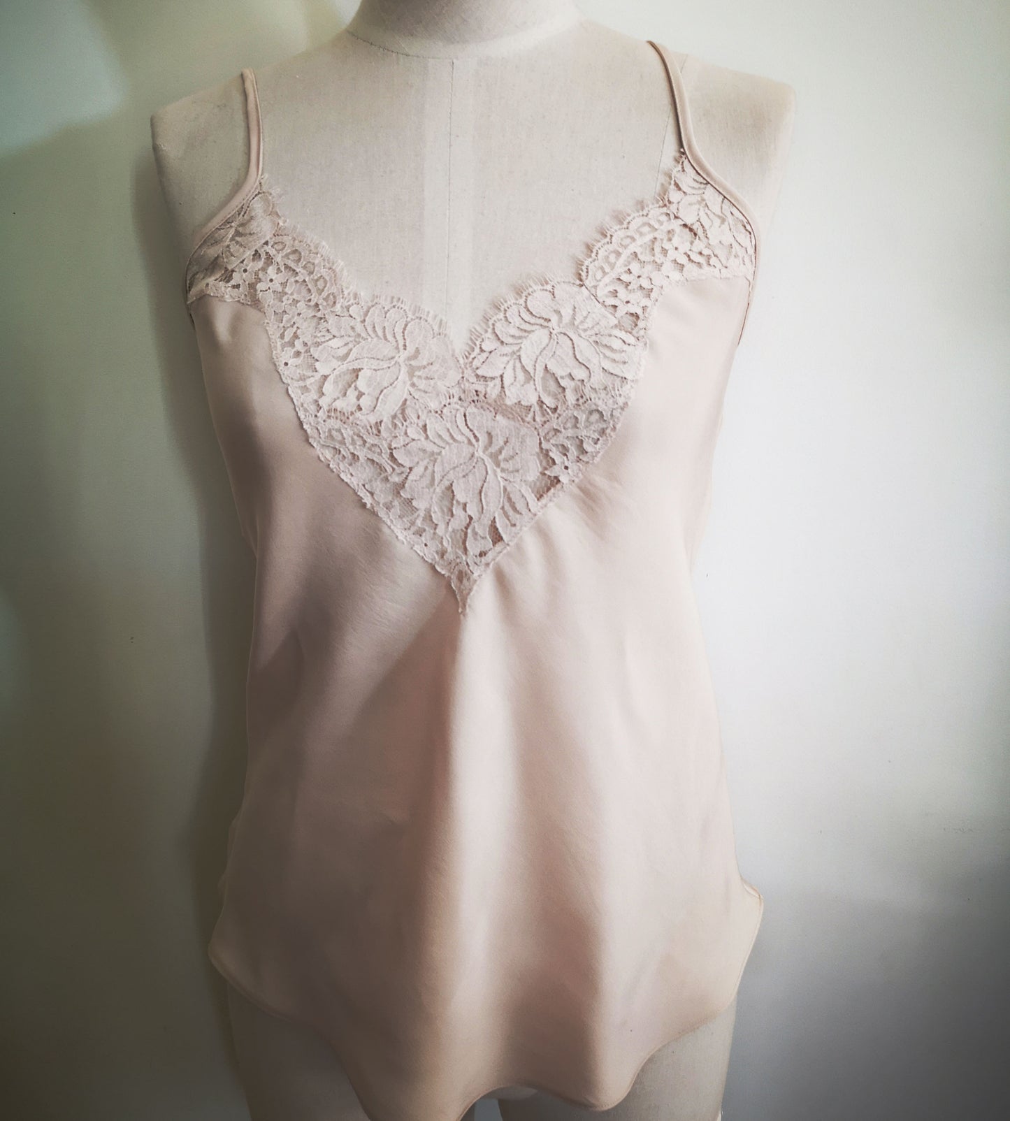 Organic Rose Dyed Silk Camisole w/ French Lace