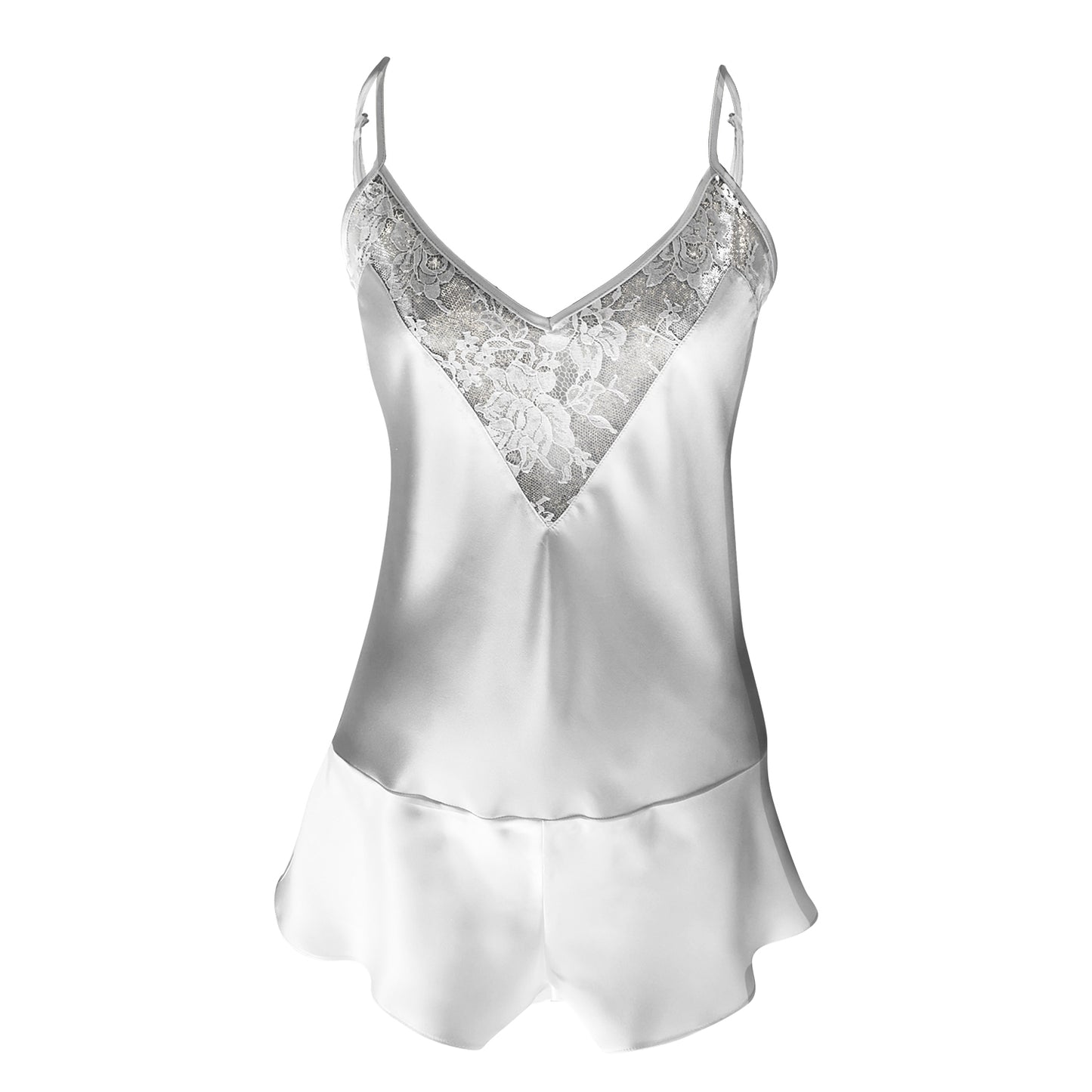Ivory silk playsuit with French lace